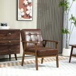 Poltrona Sala de Estar Estofada em PU com Apoio para os Braços e Estrutura de Madeira de Borracha 64x66x80 cm Marrom