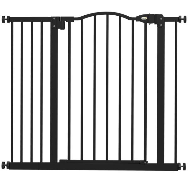 Barreira de Segurança para Cães com Largura Ajustável 74 - 94 cm e Extensão para Escadas e Portas Preto