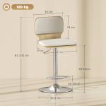 Conjunto de 2 Bancos de Bar Giratórios com Altura Ajustável Estofados em Tecido Tipo Linho com Base em Aço 41x47,5x81 - 102 cm Bege