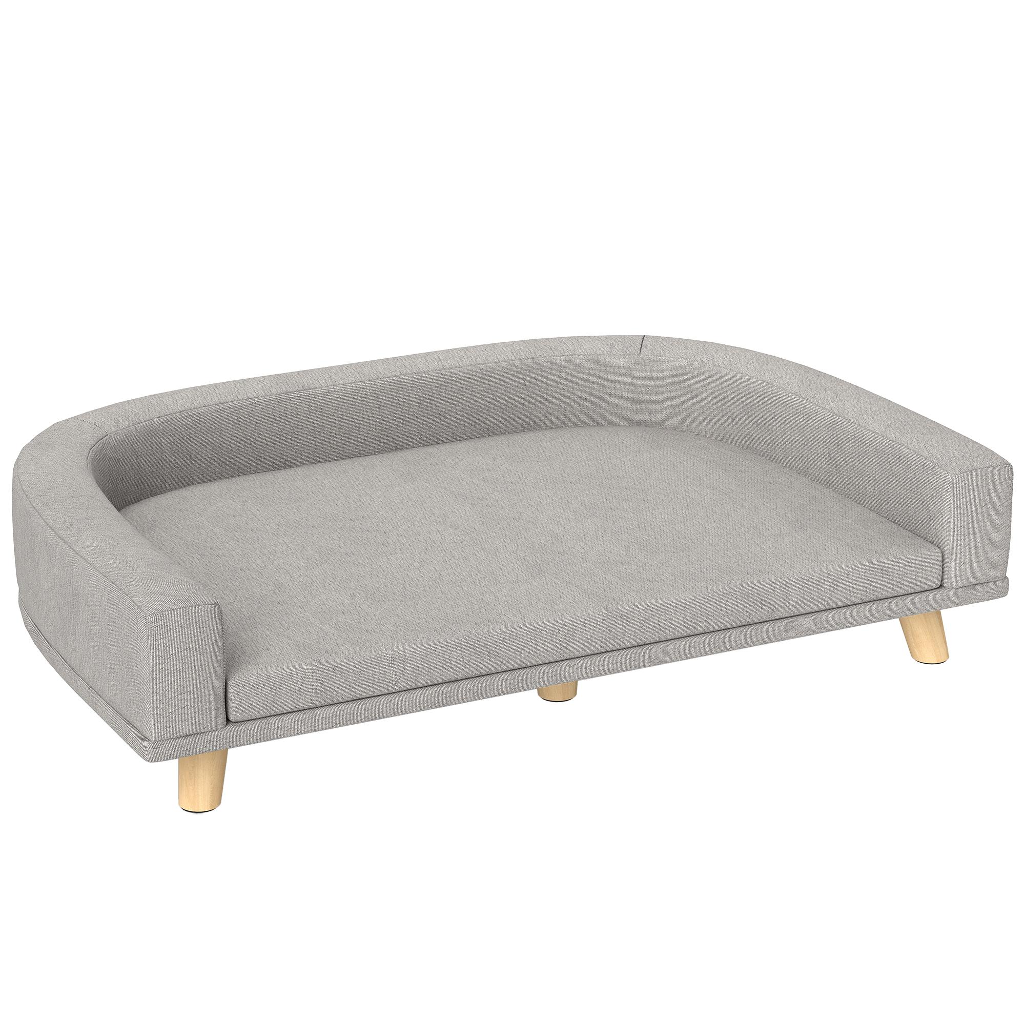 Sofá para Cães Cama Elevada para Cães Estofada com Almofada Lavável e Pés de Madeira de Pinho 98x67x25 cm Cinza