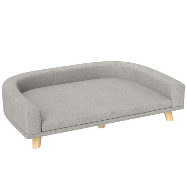 Sofá para Cães Cama Elevada para Cães Estofada com Almofada Lavável e Pés de Madeira de Pinho 98x67x25 cm Cinza