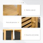 Armário Auxiliar Casa de Banho de Bambu com 2 Prateleiras Abertas e Porta de Ripas para Duche 32,9x29,9x120 cm Madeira