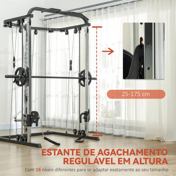 Máquina Multi Estação de Musculação Máquina de Musculação com Suporte para Agachamentos e Barra para Pesos 210x132x225 cm Preto