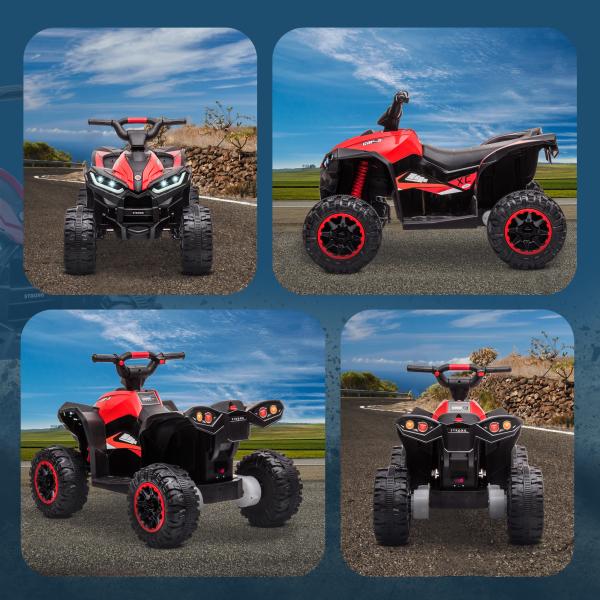 Quadriciclo Elétrico para Crianças de 3 - 5 Anos Veículo Eléctrico a Bateria 12V com 2 Motores 83x53x55,5cm Vermelho