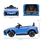 Carro Elétrico AUDI RS E - Tron GT 12V com 2 Motores Controlo Remoto Faróis LED Buzina Música USB 3 - 5km/h 103x58x41cm Azul