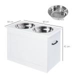 Comedouro Elevado para Cães com 2 Tigelas de Aço Inoxidável e Espaço de Armazenamento Oculto 60x30x41 cm Branco
