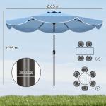 Chapéu de Sol para Jardim Ø2,7 m com Inclinação Ajustável Manivela e Volante Azul Celeste