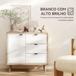 Aparador de Sala Moderno com 3 Gavetas Prateleira Ajustável e Pés em Madeira 80x35x77 cm Branco Brilhante e Carvalho
