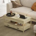 Mesa de Centro com Bancada Elevável Espaço Oculto de Armazenamento Gavetas e Prateleira Aberta 100x50x48 - 62 cm Carvalho