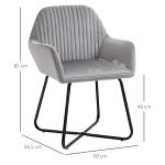 Cadeira de Sala de Jantar Estofada em Veludo com Base Metálica Cruzada Cadeira de Leitura 60x56,5x85 cm Cinza
