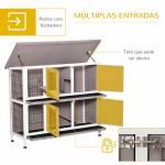 Coelheira de Madeira Exterior de 2 Níveis Gaiola para 1 - 2 Coelhos com Telhado com Abertura Comedouro Bandejas Removíveis Rampa e Portas com Fechadura 122x50x101cm Cor Areia