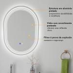 Espelho Casa de Banho com Iluminação 70x50 cm Espelho de Parede com 3 Cores de Luz Brilho Ajustável Função Anti - Embaciamento Função Memória