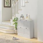Sapateira Moderna com 2 Gavetas Rebatíveis e Prateleias Ajustáveis para 16 Pares de Sapatos Sapateira Compacta 81,5x25x83 cm Branco