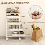 Carrinho de Cozinha de Armazenamento de 5 Níveis Carrinho Auxiliar com Rodas Bancada com Efeito Madeira 39,5x24x82 cm Branco