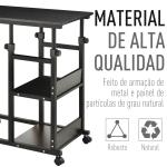 Mesa Lateral para Sofá Mesa lateral em Forma de C com 4 rodas Giratórias Freios Altura Ajustável 3 níveis Estrutura Metálica 80x40x72 - 82cm Preto