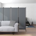Biombo Separador de Ambientes de 4 Painéis Biombo Dobrável 221x172 cm com Pés Largos para Terraço Pátio Jardim Cinza Escuro