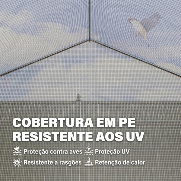 Estufa Tipo Túnel 395x300x200 cm com Porta de Malha e 8 Janelas Estufa de Jardim com Cobertura de PE Branco