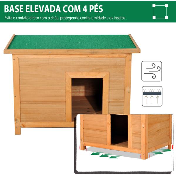 Casa para Cães de Madeira Casa para Animais de Estimação Elevada com Teto Asfáltico Abatível Impermeável e 4 pés Antiderrapantes 82x58x58cm Madeira