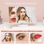 Espelho de Maquilhagem com Luz com Aumento 1x/2x/3x Rotação Livre de 180° 21 Luzes LED 28x12x18 cm Branco