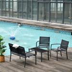Conjunto de Móveis de Jardim Conjunto de 4 Peças com 2 Poltronas 1 Sofá de 2 Lugares e Mesa de Centro com Tampo de Vidro Preto