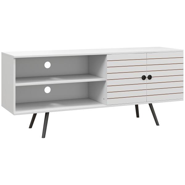 Móvel de TV para Televisores de até 65 Polegadas com 2 Prateleiras Abertas 1 Armário com Portas 145x38x65 cm Branco