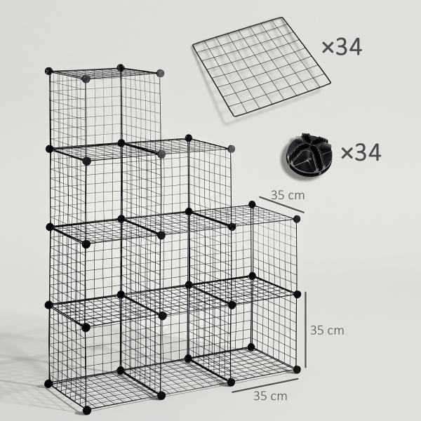 Estante Modular de 9 Cubos em Arame DIY, Organizador Multiusos para Sala, Preta