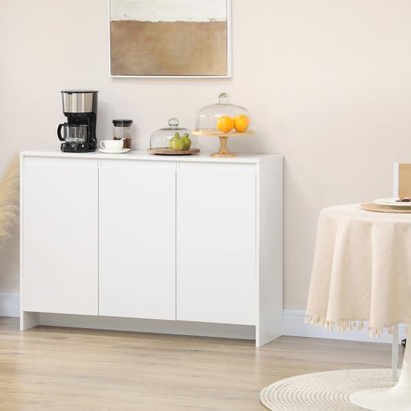Móvel Aparador com 3 Portas Prateleiras Ajustáveis ​​e Suporte com Fecho Suave para Televisores 120x35x85 cm Branco