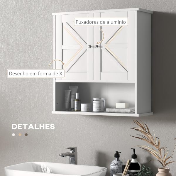 Armário de Parede para Casa de Banho Rústico com Compartimento Prateleira Ajustável 58x20x61,4 cm Branco