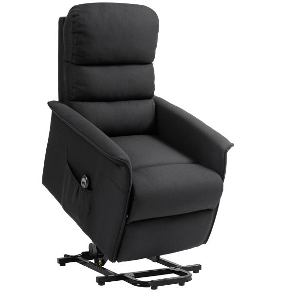 Poltrona Relax Reclinável Elétrica Poltrona Levanta Pessoas com Controlo Remoto e Bolso Lateral 66x90x96 cm Preto