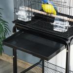Gaiola para Passáros com Suporte Gaiola Metálica de Aves Canários com 4 Rodas Portas 4 Comedouros 3 Poleiros Bandeja Removível e Prateleira Inferior 46,5x36x157cm Preto
