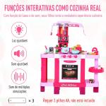 Cozinha para Crianças acima de 3 Anos Cozinha Infantil com 38 Acessórios Luz Som 78x29x87 cm Rosa