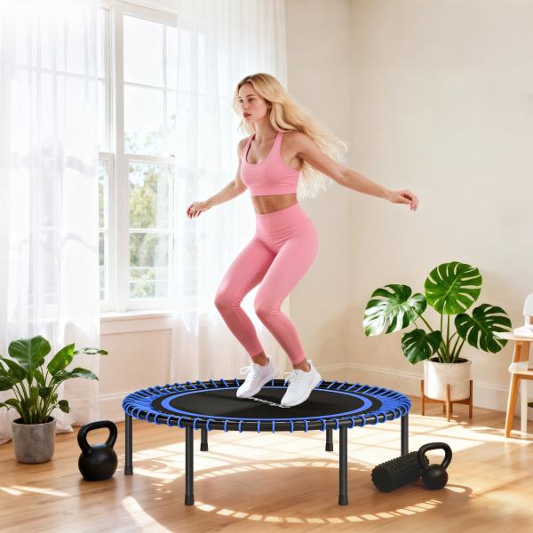 Trampolim de Fitness Adultos Ø114 cm com Estrutura de Aço Reforçada para Treino de Pernas Corpo Azul e Preto