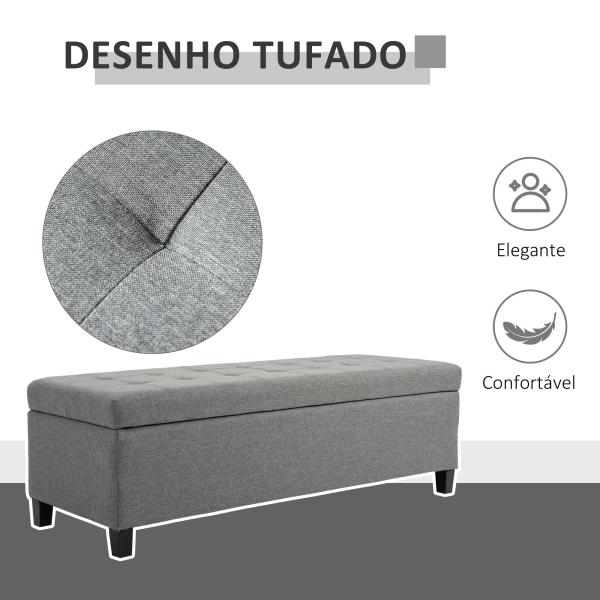 Banco de Armazenamento Acolchoado Banco Estofado em Linho Tampa com Abertura 125x49x41,5 cm Cinza