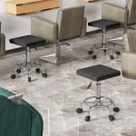 Banco Giratório com Rodas Altura Regulável 50 - 66 cm Assento Estofado em Imitação de Couro 34x34x50 - 66 cm Preto
