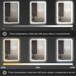 Espelho Casa de Banho com Luzes LED 70x100 cm Função Antiembaciamento 3 Temperaturas de Cor Ajustável e Função de Memória Prata