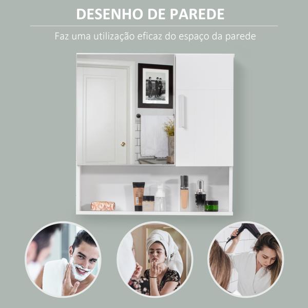 Armário Casa de Banho com Espelho Móvel Suspenso de Casa de Banho com 2 Portas e 2 Prateleiras Interiores Ajustáveis 54x15,2x55,3cm Branco
