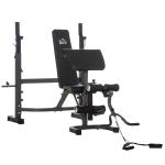 Banco de Musculação Multifuncional Banco de Pesos com Encosto Inclinável e Suporte de Barras com Altura Ajustável para Treinamento do Corpo Completo 187x140x117 - 136cm Preto
