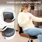 Cadeira de Escritório sem Braços Cadeira de Secretária Vintage Giratória Estofada em PU Altura Ajustável 52x54x74 - 84 cm Preto e Madeira