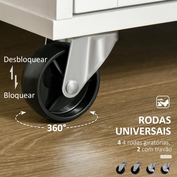 Carrinho de Cozinha com Rodas Móvel Auxiliar de Cozinha com 2 Gavetas 2 Portas Prateleira Ajustável 104x46x91 cm Branco