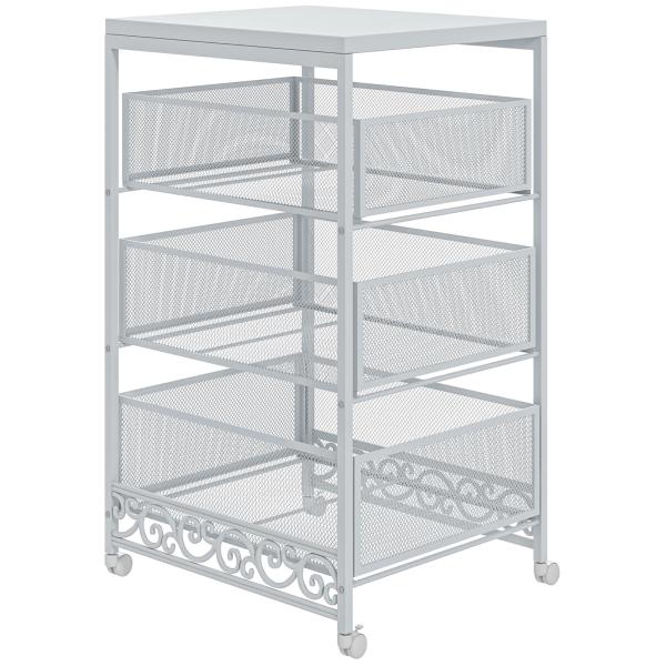 Carrinho Auxiliar com Rodas Carrinho de Armazenamento com 3 Gavetas de Armazenamento 34x29,5x57,5 cm Branco