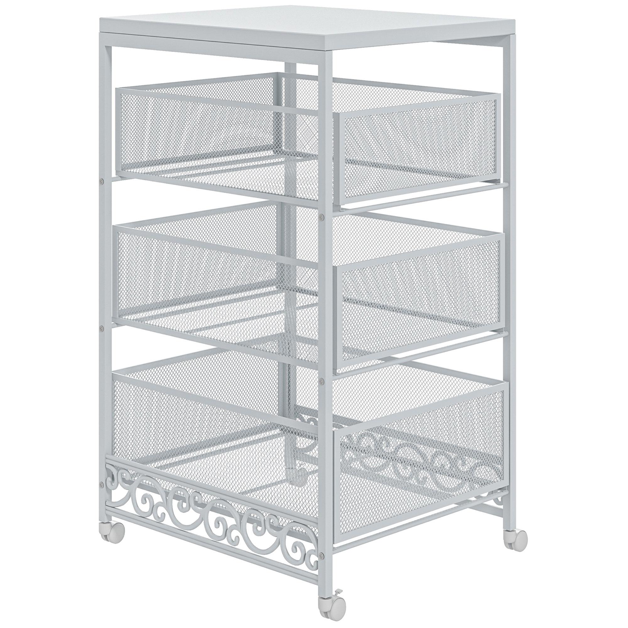 Carrinho Auxiliar com Rodas Carrinho de Armazenamento com 3 Gavetas de Armazenamento 34x29,5x57,5 cm Branco
