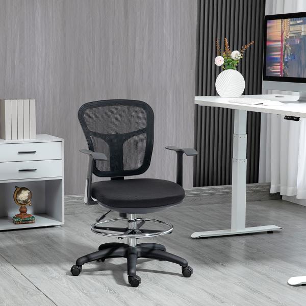 Cadeira de Escritório Ergonómica com Apoio para os Braços Apoio para os Pés e Assento Ajustáveis 59x59x95 - 115cm Preto