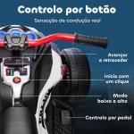 Quadricilo Elétrico para Crianças 12V com 2 Motores Velocidade até 5 km/h 3 Rodas Faróis Buzina Música 113x74x63 cm Preto e Branco