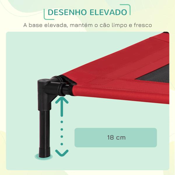 Cama para Animais de Estimação Cama Elevada para Cães Gatos Portátil Tecido Transpirável para Exterior Interior 76x61x18cm Vermelho