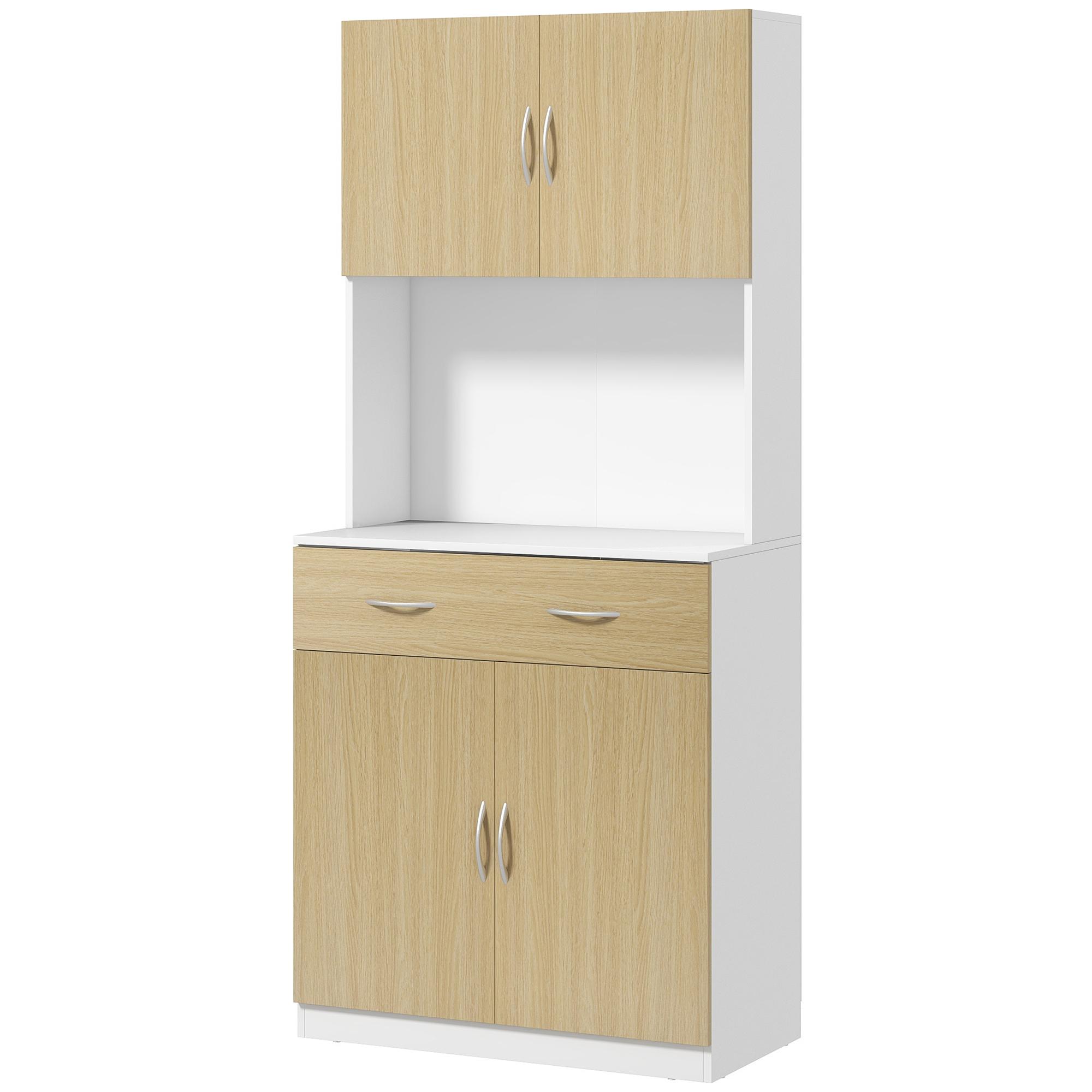 Armário de Cozinha com Gaveta 4 Portas e Prateleiras Interiores Ajustável em Altura Móvel 80x40x180 cm Madeira e Branco