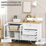 Aparador para Sala de Estar com 2 Portas de Vidro 3 Gavetas e Prateleira Ajustável para Cozinha Sala de Jantar 120x40x70 cm Branco e Madeira