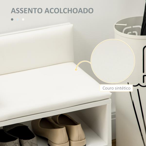 Banco Sapateira com Compartimento Aberto e Almofada Acolchoada para 4 Pares de Sapatos 80x33x49cm Branco