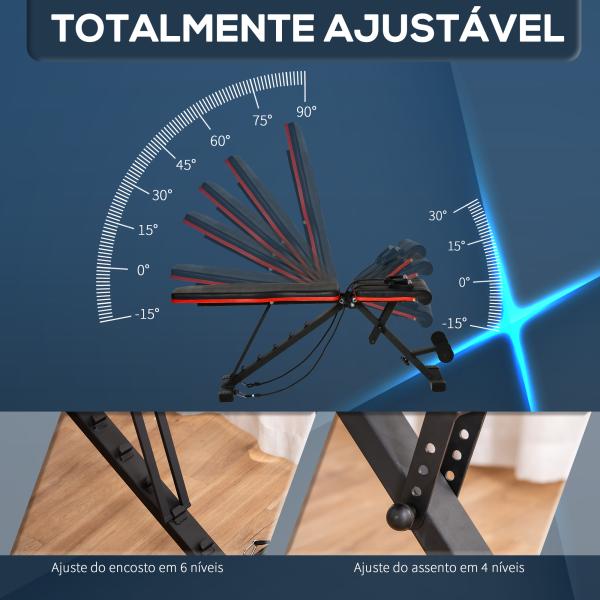 Banco de Musculação Dobrável com Extensão de Perna e Banda de Resistência 130x34x48 - 109 cm Preto