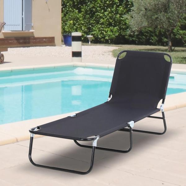 Espreguiçadeira dobrável reclinável com ângulo ajustável de 3 posições para exterior carga 120 kg 190x56x28 cm Preto