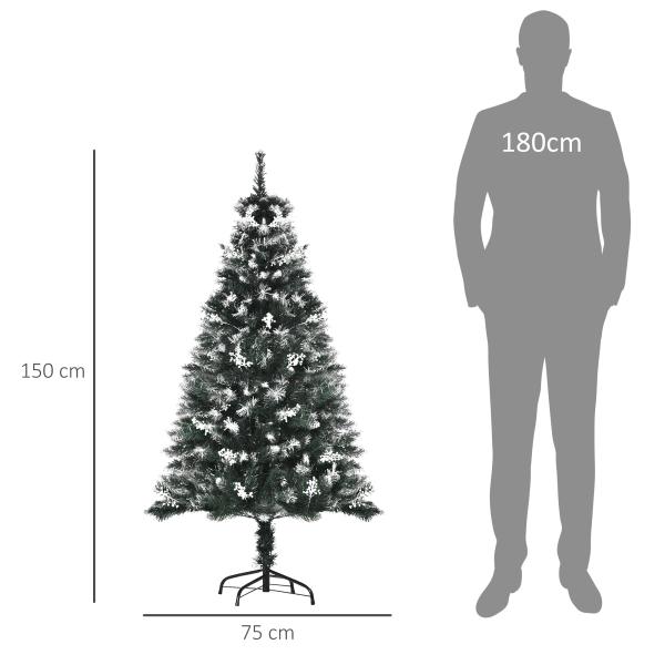 Árvore de Natal Automática 150 cm com 378 Ramos 41 Decorações Suporte em Aço Base Dobrável e Removível Verde